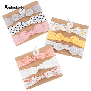 3pcs/set Newborn Turban Bow Elastic Hairband Princess Christmas Day GiftsBaby Girl Headbands Cotton Rabbit Ear Baby Accessories