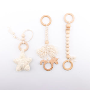 Let's Make Baby Gym Wood Crochet Star Bell Unicorn Beech Wood Teething Toys Play Gym Set Baby Shower Gift Toys For Newborn 1 Set