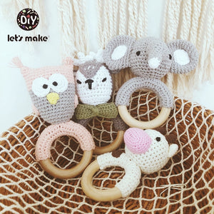 Newborn Baby Toys 1pc Wooden Teether Crochet Pattern Rattle Elephant Rattle Toy Newborn Amigurumi Teether Baby  Rattles Gift