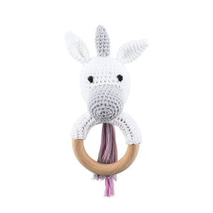 Newborn Baby Toys 1pc Wooden Teether Crochet Pattern Rattle Elephant Rattle Toy Newborn Amigurumi Teether Baby  Rattles Gift