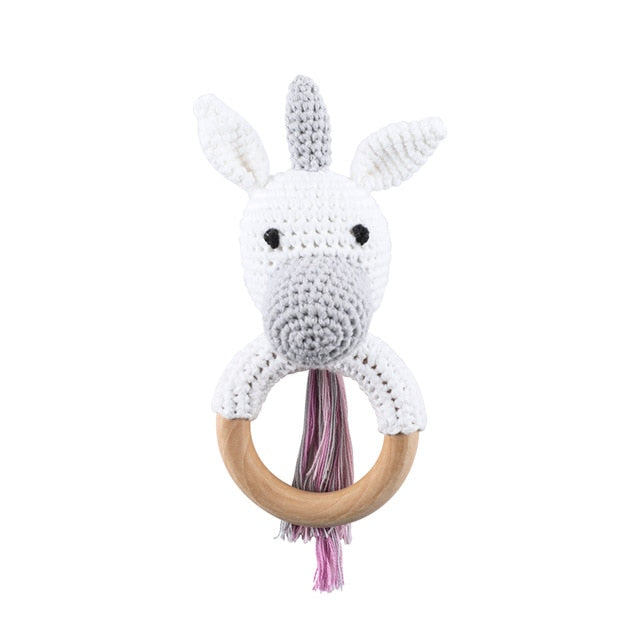 Newborn Baby Toys 1pc Wooden Teether Crochet Pattern Rattle Elephant Rattle Toy Newborn Amigurumi Teether Baby  Rattles Gift