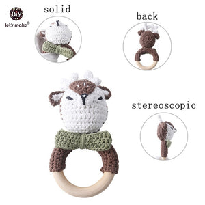 Newborn Baby Toys 1pc Wooden Teether Crochet Pattern Rattle Elephant Rattle Toy Newborn Amigurumi Teether Baby  Rattles Gift