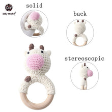 Load image into Gallery viewer, Newborn Baby Toys 1pc Wooden Teether Crochet Pattern Rattle Elephant Rattle Toy Newborn Amigurumi Teether Baby  Rattles Gift