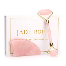 Load image into Gallery viewer, Rose Quartz Roller Slimming Face Massager Lifting Tool Natural Jade Facial Massage Roller Stone Skin Massage Beauty Care Set Box