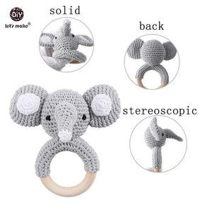 Newborn Baby Toys 1pc Wooden Teether Crochet Pattern Rattle Elephant Rattle Toy Newborn Amigurumi Teether Baby  Rattles Gift