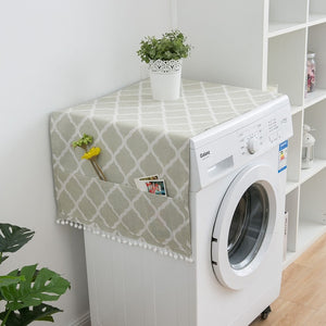 Faux Linen Washing Machine Cover with Pocket Refrigerator Top Cover Microwave Oven Dust Proof Cover Household Home Storage