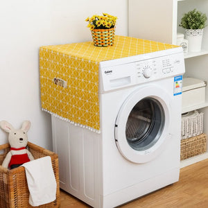 Faux Linen Washing Machine Cover with Pocket Refrigerator Top Cover Microwave Oven Dust Proof Cover Household Home Storage