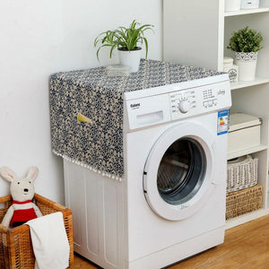 Faux Linen Washing Machine Cover with Pocket Refrigerator Top Cover Microwave Oven Dust Proof Cover Household Home Storage