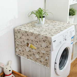 Faux Linen Washing Machine Cover with Pocket Refrigerator Top Cover Microwave Oven Dust Proof Cover Household Home Storage