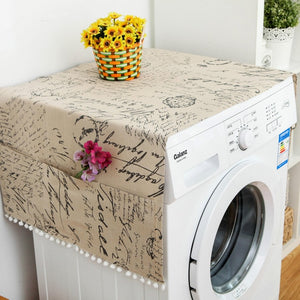 Faux Linen Washing Machine Cover with Pocket Refrigerator Top Cover Microwave Oven Dust Proof Cover Household Home Storage