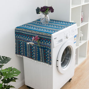 Faux Linen Washing Machine Cover with Pocket Refrigerator Top Cover Microwave Oven Dust Proof Cover Household Home Storage