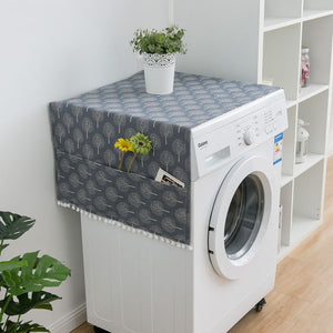 Faux Linen Washing Machine Cover with Pocket Refrigerator Top Cover Microwave Oven Dust Proof Cover Household Home Storage